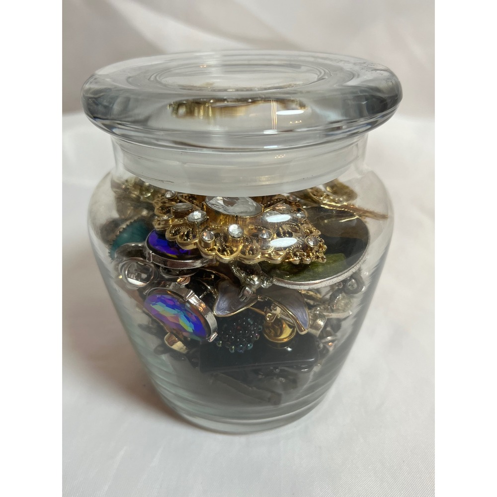 Vintage Costume Jewelry Lot Jar Brooches Pins Rhinestone Pearl Gold Silver Tone